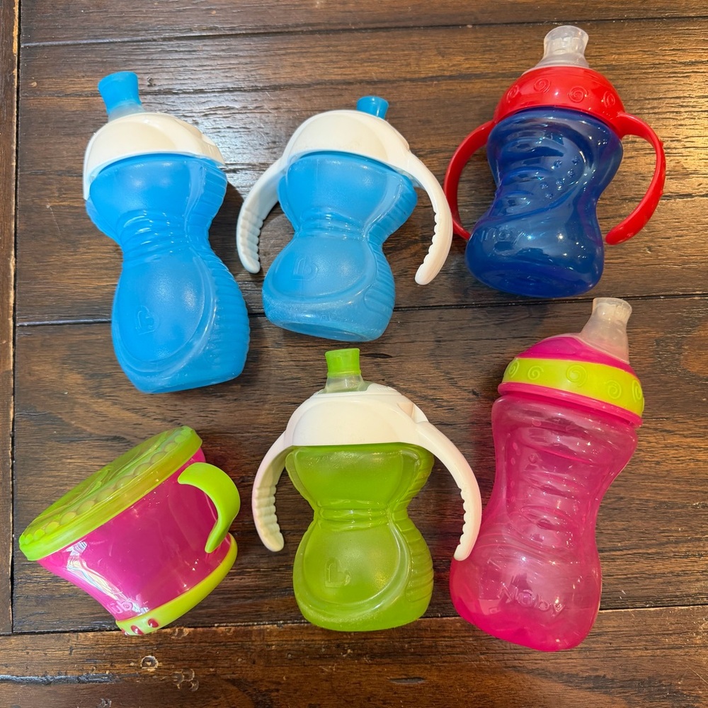Assorted Baby Sippy Cups and Snack Cup - Blue, Pink, Green